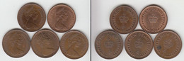 Grande Bretagne  Demi Penny  1971 + 1974 + 1976 + 1977 + 1980  ½ Penny Great Britain  UK - 1/2 Penny & 1/2 New Penny