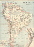 MAP South America Historical Copper Engraving Map With Colored Borders 1887 - Cartes Géographiques