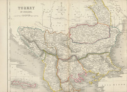 MAP 1850 TURKEY IN EUROPE 27,5cm X 37,5cm - Wonderful Rare Almost 175 Years Old - Geographical Maps