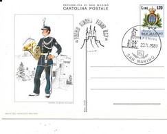 8-SAN MARINO-MILITE DEL CONCERTO MILITARE PRIMO GIORNO DI EMISSIONE CARTOLINA POSTALE 120 LIRE 22-10-1980 - Brieven En Documenten