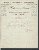 LETTRE COMMERCIALE DE 1911 HUBERSEN BARREZ COIFFEUR PARFUMEUR À BÉTHUNE : - Droguerie & Parfumerie