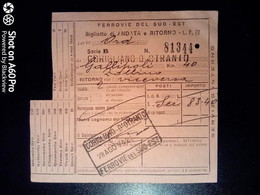 BIGLIETTO - TICKET - FERROVIE DEL SUD EST - CORIGLIANO D'OTRANTO GALLIPOLI  - 1942 - Europe