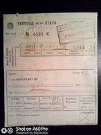BIGLIETTO - TICKET F.S. - FERROVIE DELLO STATO - BOLZANO  3a CL - 1956 - Europe
