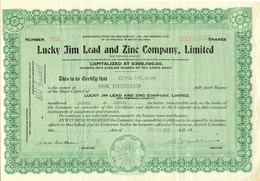 CANADA 1937 LUCKY JIM LEAD AND ZINC COMPANY Ltd., Zertifikat über 1.000 Gründer - Miniere