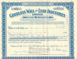 UNITED KINGDOM 1935 GOODLASS WALL AND LEAD INDUSTRIES Ltd., Certificate Over 500 Shares - Miniere