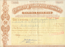 UNITED KINGDOM 1955, DUBILIER CONDENSER COMPANY, (1925) Ltd., London, Certificate - Other & Unclassified