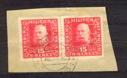 BOSNIA AND HERZEGOVINA - 15 H, Perfin PLB  (Privilegierte Landes Bank), Fragment With Two Stamps In Pair - Bosnia And Herzegovina