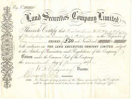 UNITED KINGDOM 1893 THE LAND SECURITIES COMPANY Ltd. London Certificate 10 Shares - Bank & Insurance