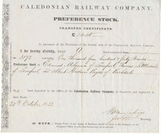 UNITED KINGDOM 1852 THE CALEDONIAN RAILWAY COMPANY Glasgow Certificate Over GBP 1.440.- - Transportmiddelen