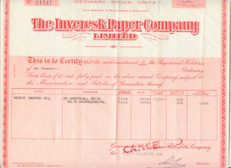 UNITED KINGDOM 1961 THE INVERESK PAPER COMPANY Ltd. Zertifikat über 1.000 Aktien - Industrie