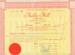 UNITED KINGDOM 1962, NEWTON MILL Ltd., London, Certificate Of 146 Preferred Shares, Each 1 Pound Sterling, very Fine - Landbouw