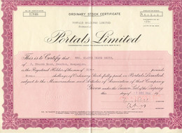 UNITED KINGDOM 1964, PORTALS HOLDING Ltd., Certificate Of 25 Common Shares Each 5 Shillings, - Autres & Non Classés