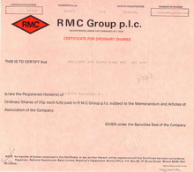 UNITED KINGDOM 1982, RMC GROUP P.l.c., Certificate Of 50,000 Ordinary Shares Per 25 P. (Total 12,500 Pounds Sterling!), - Autres & Non Classés