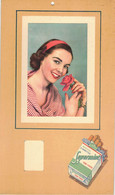 PUBLICITE CIGARETTE : PLAQUE CARTON PUBLICITAIRE SUPERMINT CIGARETTES MENTHOL FILTRE CORK TIPPED + Photo PIN UPS COLLEE - Placas De Cartón