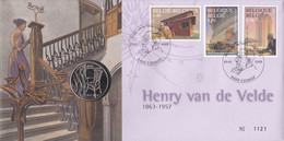 B01-306 Numisletter FDC 3146 3147 3148 BL101  Francois Schuiten Hommage Henry Van De Velde 25-01-2003 6460 Chimay - Numisletters