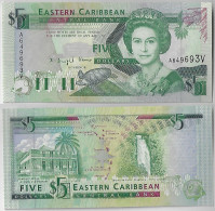 Banknote East Caribbean Saint Vincent 5 Dollars 1993 Pick-26v Queen Elizabeth II Uncirculated (catalog US$60) - Caribes Orientales