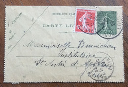 FRANCIA - BIGLIETTO POSTALE CARTE-LETTERE   15c.+10c. Da SURY LE COMTAL A S.ANDRE-D'APCHON IN DATA 14/10/1920 - 1930- ... Rollen II