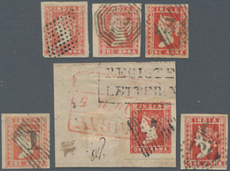 Indien: 1854-55 Lithographed 1a. Red, Six Used Singles With One Used On Piece, Various Shades, Dies - Andere & Zonder Classificatie