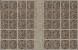 Indien: 1856 Queen Victoria 1a. Brown In IMPERFORATED INTERPANNEAU PART INSCRIPTION BLOCK OF 40 (20+ - Andere & Zonder Classificatie