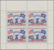 Liberia: 1954, UNICEF 5$ Red/blue (51 X 39 Mm) In A Lot With About 90 Complete Sheetlets Incl. 75 X - Liberia