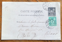 FRANCIA - CARTE POSTALE  10 C. + 5c. Da  PARIS 1  A MILANO ITALY IN DATA 3/10/78 - 1930- ... Francobolli In Bobina II