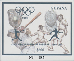 Thematik: Sport-Baseball / Sport-baseball: 1993, Guyana, 125 Years Of Baseball '94, Gold Resp. Slive - Baseball