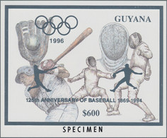 Thematik: Sport-Baseball / Sport-baseball: 1993, Guyana, 125 Years Of Baseball '94, Gold Resp. Slive - Baseball