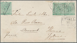 Schweden: 1855: Three Singles Of 3 Skill. Bco. Bluish Green Used On Cover From Upsala To DENMARK, As - Covers & Documents