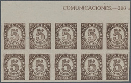 Spanien: 1938, Numeral Definitive 5c. Dark Brown On Grey Paper In A Lot With About 550 IMPERFORATE S - Andere & Zonder Classificatie
