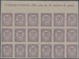 Spanien: 1938, Numeral Definitive 20c. Violet On Grey Paper In A Lot With About 200 IMPERFORATE Stam - Andere & Zonder Classificatie