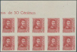 Spanien: 1938, Ferdinand II. Definitive Issue 30c. Carmine-red In A Lot With 60 IMPERFORATE Stamps I - Andere & Zonder Classificatie