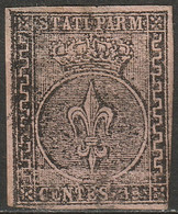Italy Parma 1852 Sc 3 Sa 3 Used Inking Issue Large Corner Thin Light Cancel - Parme