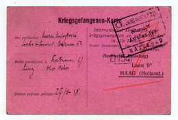 1918 WWI, AUSTRIA, LINZ,KATZENAU, INTERNMENT CAMP,SERBIAN POW CARD SENT TO RED CROSS,SERBIAN SECTION  HAAG,CENSORED - Briefe U. Dokumente