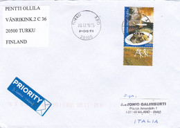 SUOMI FINLAND - TURKU -  BUSTA VIAGGIATA PRIORITY - PER MILANO - ITALIA - Cartas & Documentos