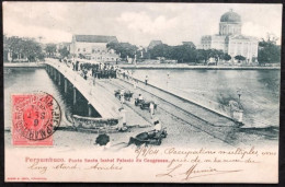 Brazil 1904 Postcard Photo Santa Izabel Bridge & Palace Of Congress In Recife City Pernambuco State Sent To Paris France - Recife