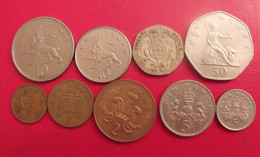 Grande-Bretagne. Royaume-uni. Lot De 9 Pièces : 1/2, 1, 2, 5, 10, 20, 50 Pence. 1968/1992 - Colecciones