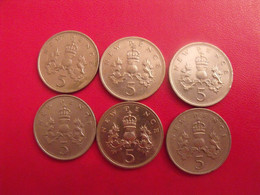 Grande-Bretagne. Royaume-uni. Lot De 6 Pièces De 5 Pence - 5 Pence & 5 New Pence