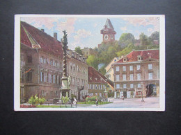 Österreich 1925 Künstler AK Graz Karmeliterplatz Stempel Schloßbergrestaurant Fischer Graz - Covers & Documents