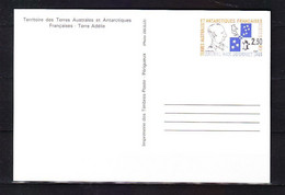 FRANCE TIMBRE. . . . . . . . . . . . . . . . . .  CARTE POSTALE ENTIER POSTAL TERRES AUSTRALES ANTARCTIQUES TERRE ADELIE - Ganzsachen