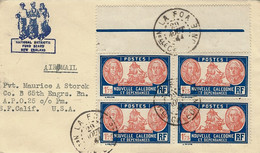 1944- Enveloppe De LA FOA  Affr.  Bloc De 4  Du N°156 A  Pour Les U S A - Covers & Documents