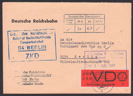 Berlin ZKD-Brief R5 Deutsche Reichsbahn Bahnhof Berlin-Wuhlheide Rangierbahnhof, Mit VD D3x Und Nachweis 2.8.67 - Dienstzegels