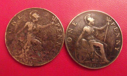 Grande-Bretagne.  Lot De 2 Pièces De 1 One Penny 1904 Et 1910. Edouard VII. Edward - Andere & Zonder Classificatie