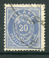 ICELAND 1882 20 Aurar Ultramarine, Used.  Facit 15a, Michel 14Ab, SG 22 Cat. £275. - Oblitérés