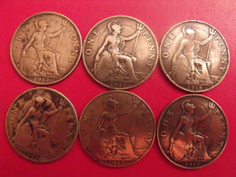 Grande-Bretagne. Lot De 6 Pièces De 1 One Penny 1912 1913, 1917, 1918. Georges V - Altri & Non Classificati