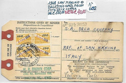 SAN MARINO ʘ 1948, BOLLETTINO Per SPEDIZIONE Di PACCHI POSTALI, VALORI In COPPIA - Colis Postaux