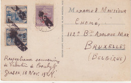 FRANCE : CP . AFFRANCHISSEMENT A 90 Cts . POUR LA BELGIQUE . GRIFFE ROULETTE BELGE . 1928 . - Covers & Documents