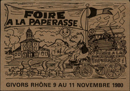 SALONS DE COLLECTIONS - 2 Cartes - Salon De Cartes Postales - Foire à La Paperasse De GIVORS - Dessin De Millon - 1980 - Bourses & Salons De Collections