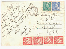 NIMES Gard Carte Postale Mercure 50c Turquoise 10c Bleu Yv Taxe 30c Banderole Rouge Ob 1942 Yv T33 549 407 - 1859-1959 Lettres & Documents
