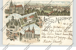 0-5700 MÜHLHAUSEN, Lithographie 1897, Popperode, Ober- Und Untermarktkirche, Weisses Haus, Gesamtansicht - Muehlhausen