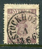 SWEDEN 1858 Nio öre Purple, Used.  SG 7, Michel 8a - Gebruikt
